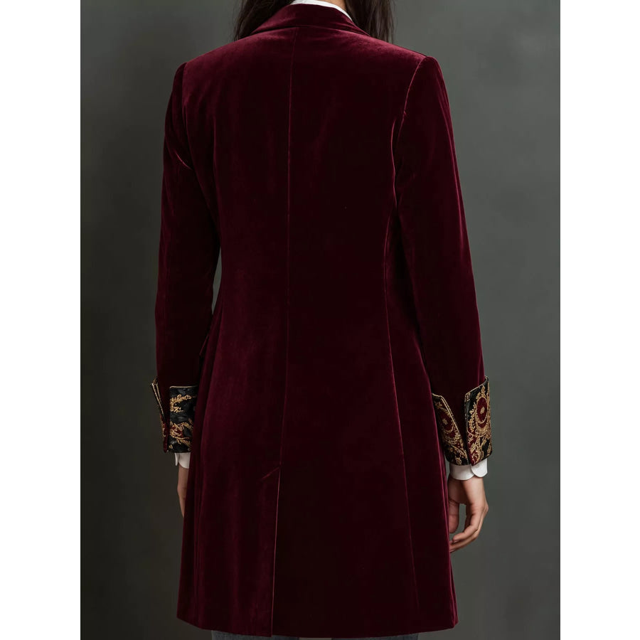 Floral Lapels and Cuffs Velvet Blazer Apparel Accessories