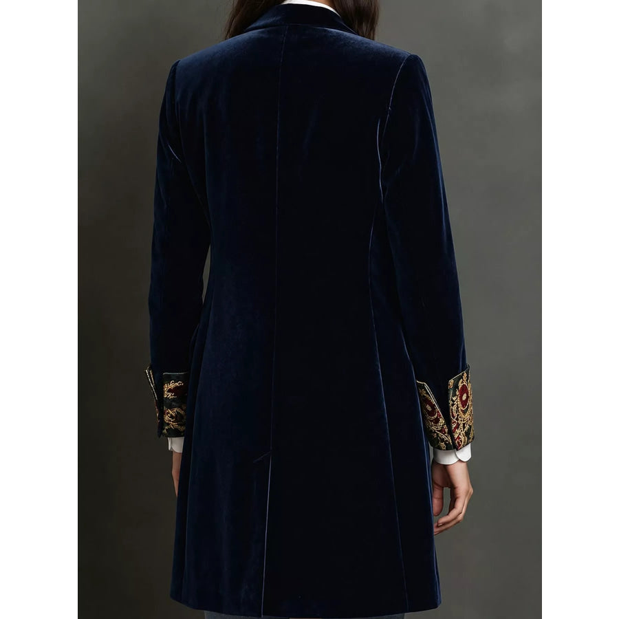 Floral Lapels and Cuffs Velvet Blazer Apparel Accessories