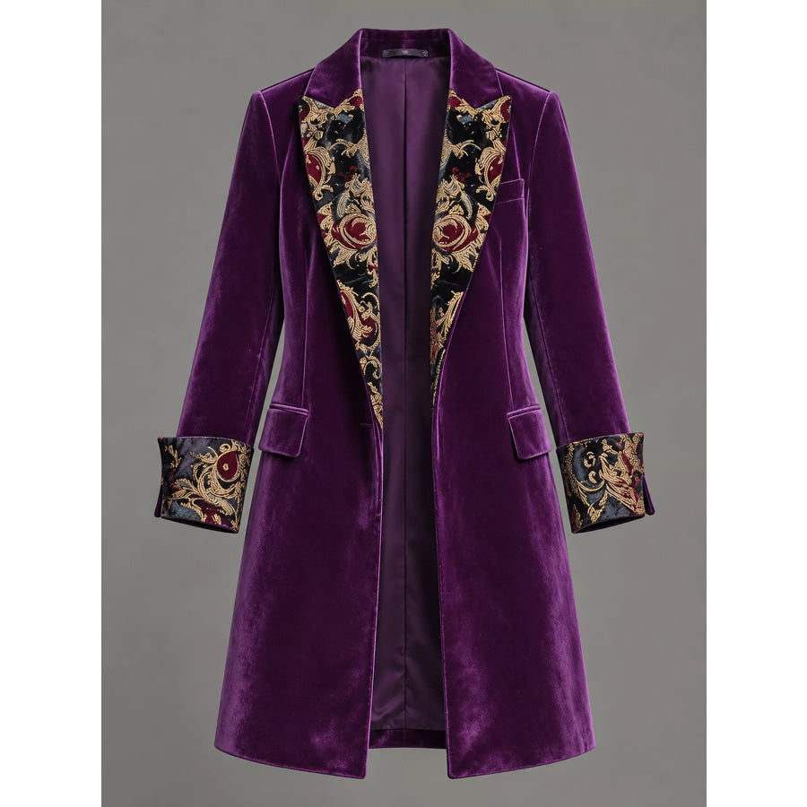 Floral Lapels and Cuffs Velvet Blazer Apparel Accessories