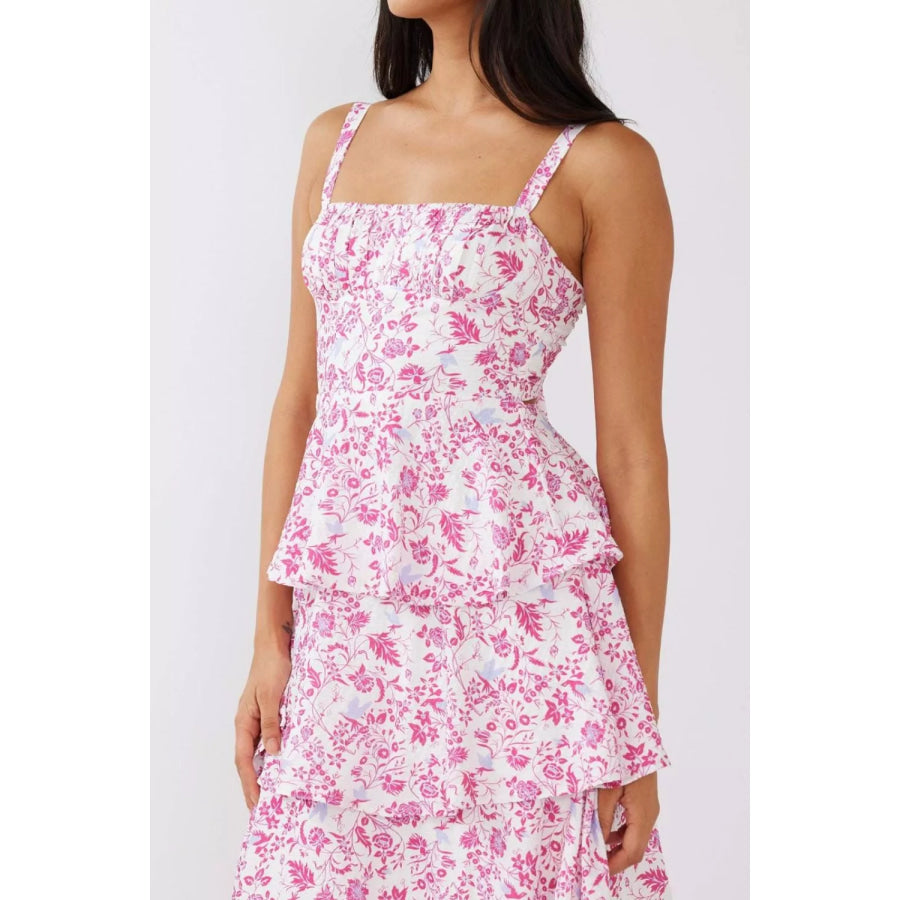 Floral Layered Maxi Dress Fuchsia Pink / S Apparel and Accessories