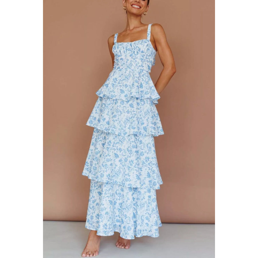 Floral Layered Maxi Dress Light Blue / S Apparel and Accessories
