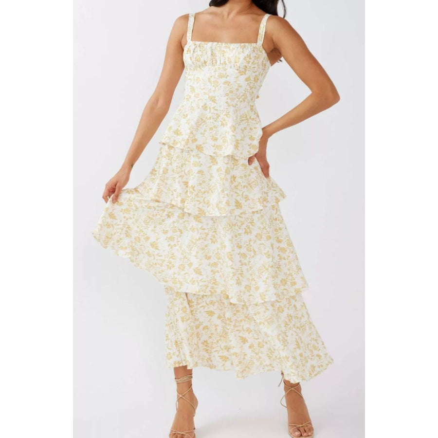 Floral Layered Maxi Dress Pastel Yellow / S Apparel and Accessories