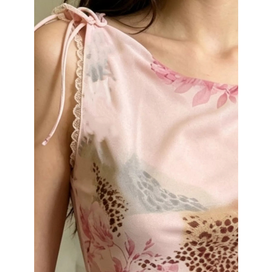 Floral Leopard Print Tie-Strap Mesh Cami Apparel and Accessories