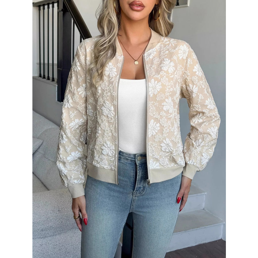 Floral Lightweight Zip Up Jacket Apparel and Accessories