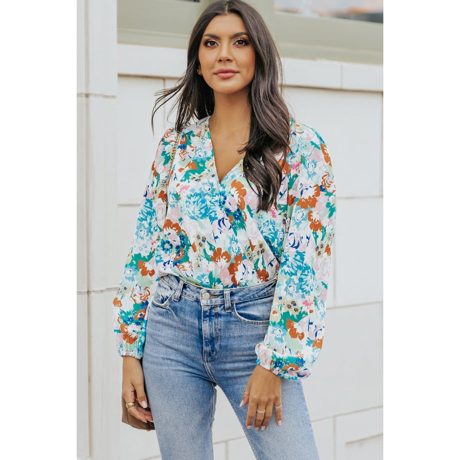 Floral Long Balloon Sleeve Blouse Floral / M