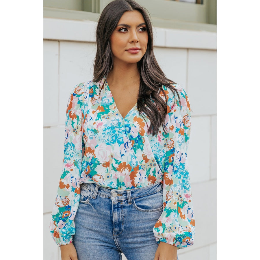 Floral Long Balloon Sleeve Blouse