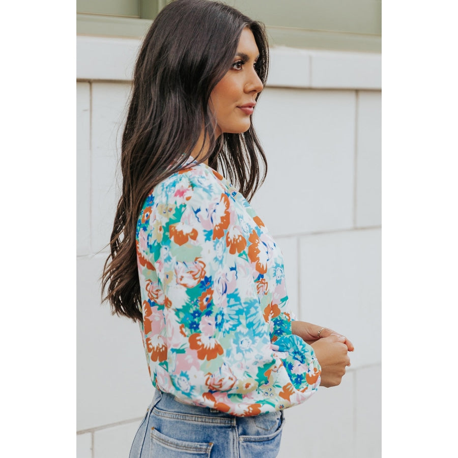 Floral Long Balloon Sleeve Blouse