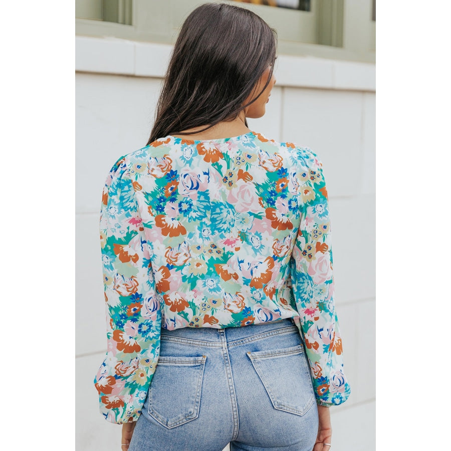 Floral Long Balloon Sleeve Blouse