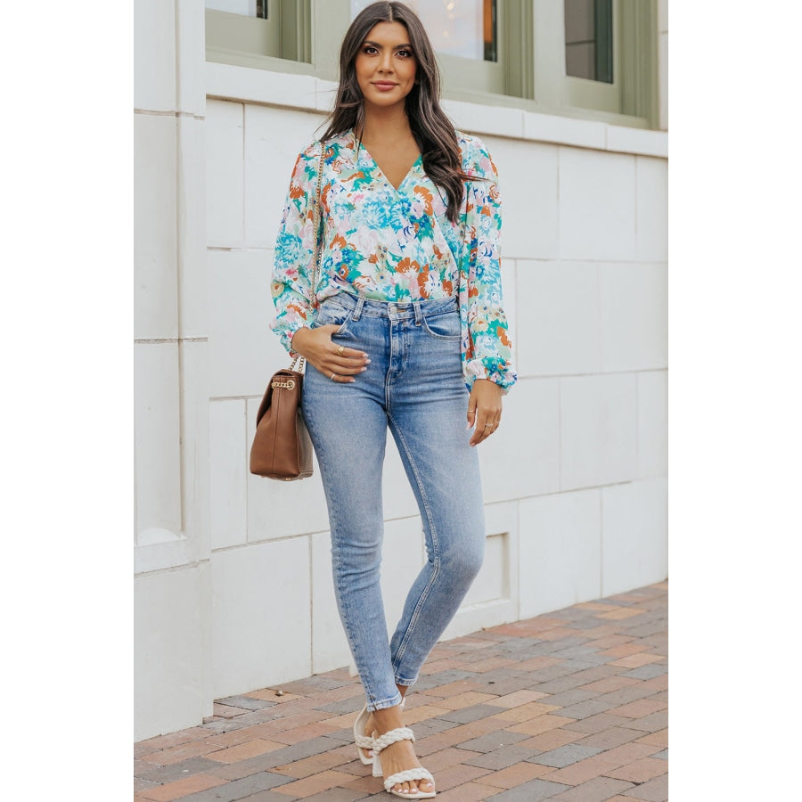 Floral Long Balloon Sleeve Blouse