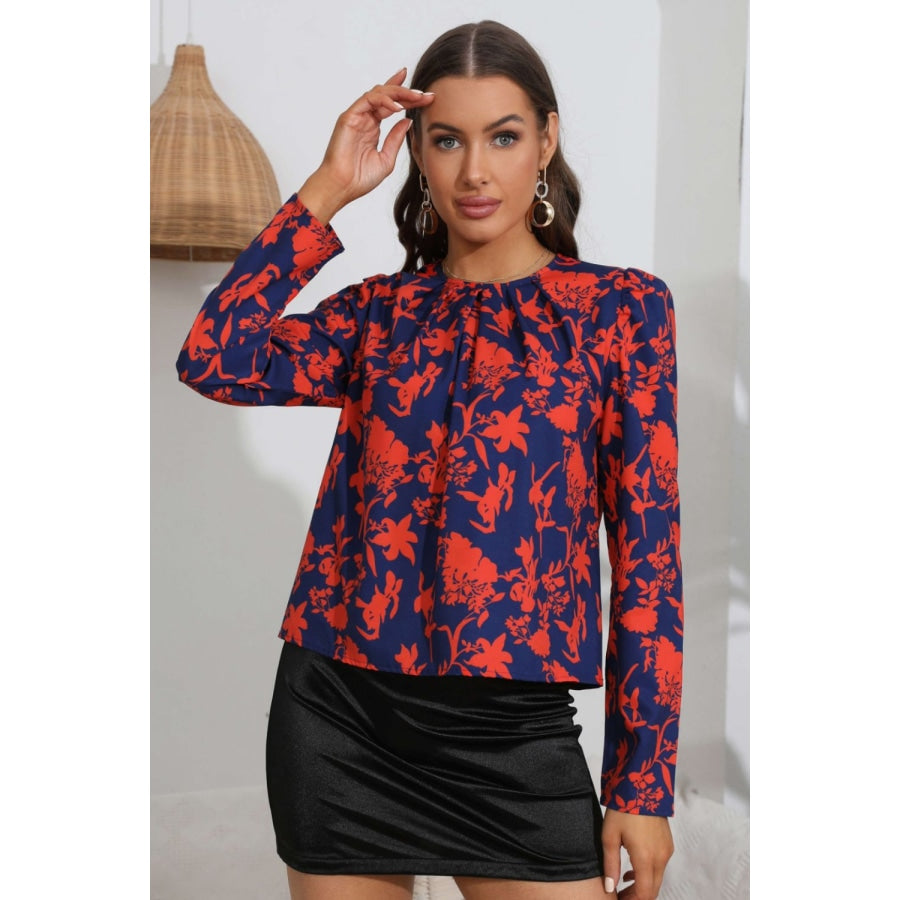 Floral Long Puff Sleeve Blouse