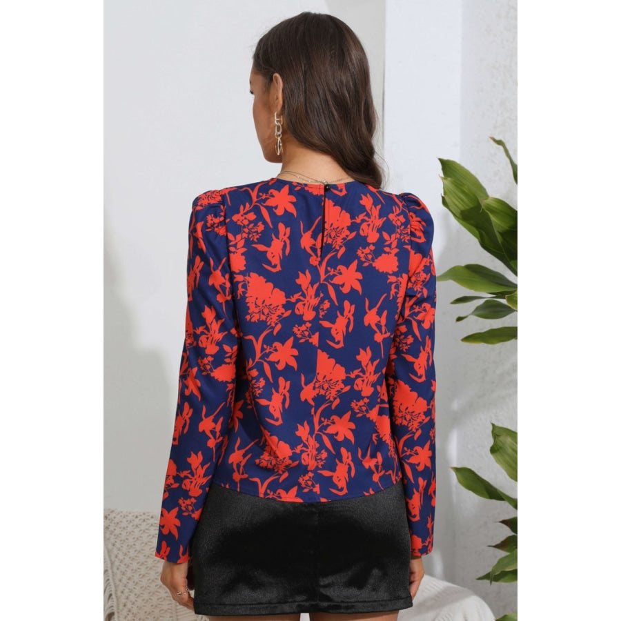 Floral Long Puff Sleeve Blouse