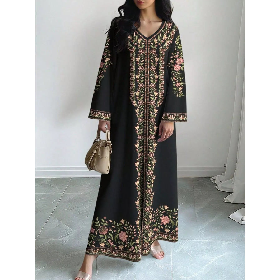 Floral Long Sleeve Maxi Dress Apparel and Accessories