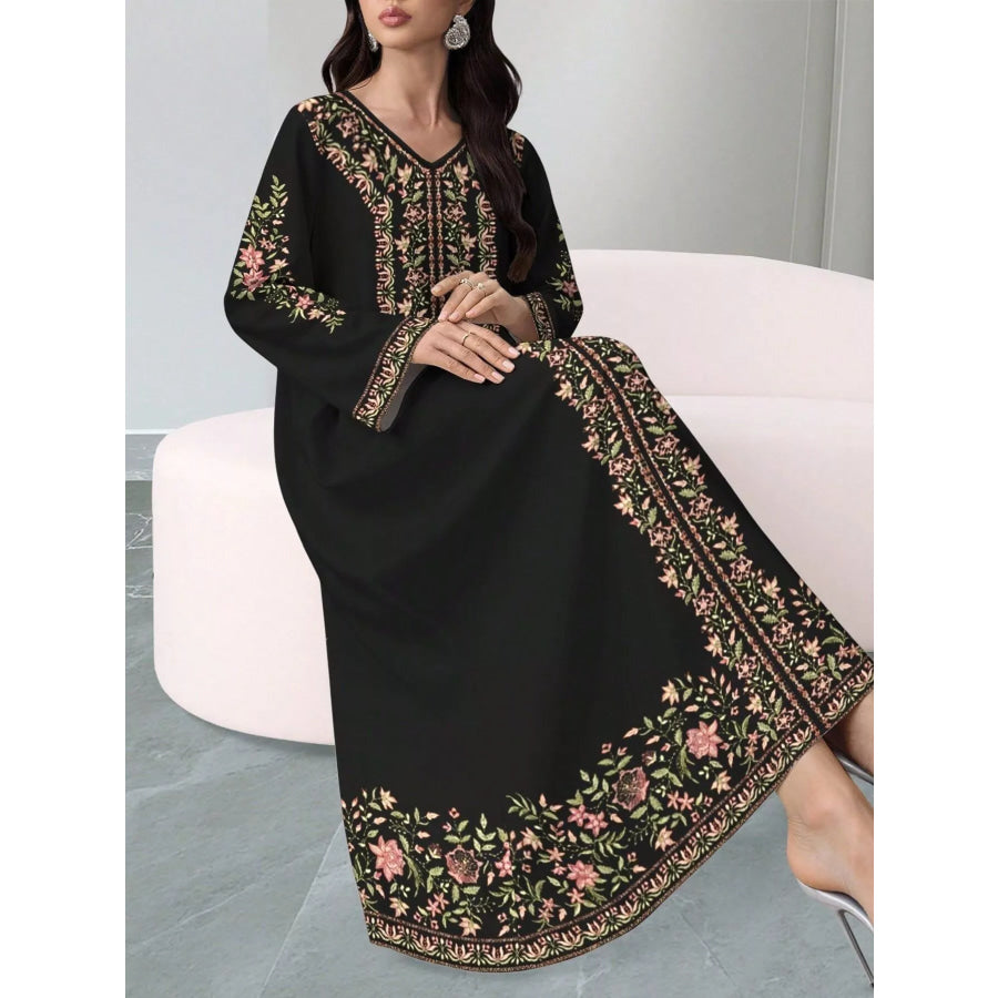 Floral Long Sleeve Maxi Dress Apparel and Accessories