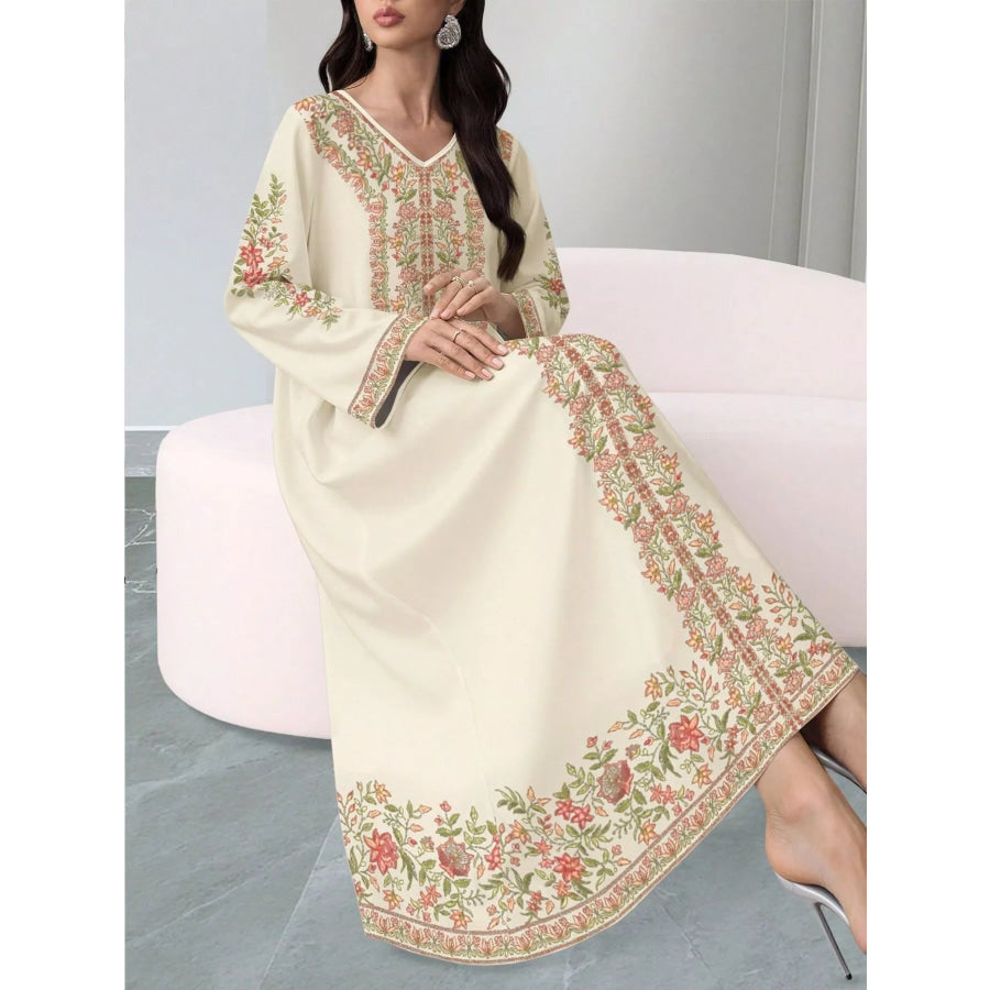 Floral Long Sleeve Maxi Dress Apparel and Accessories