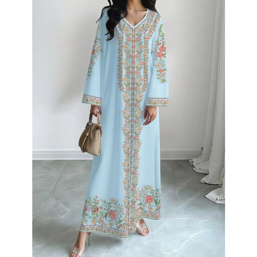 Floral Long Sleeve Maxi Dress Apparel and Accessories