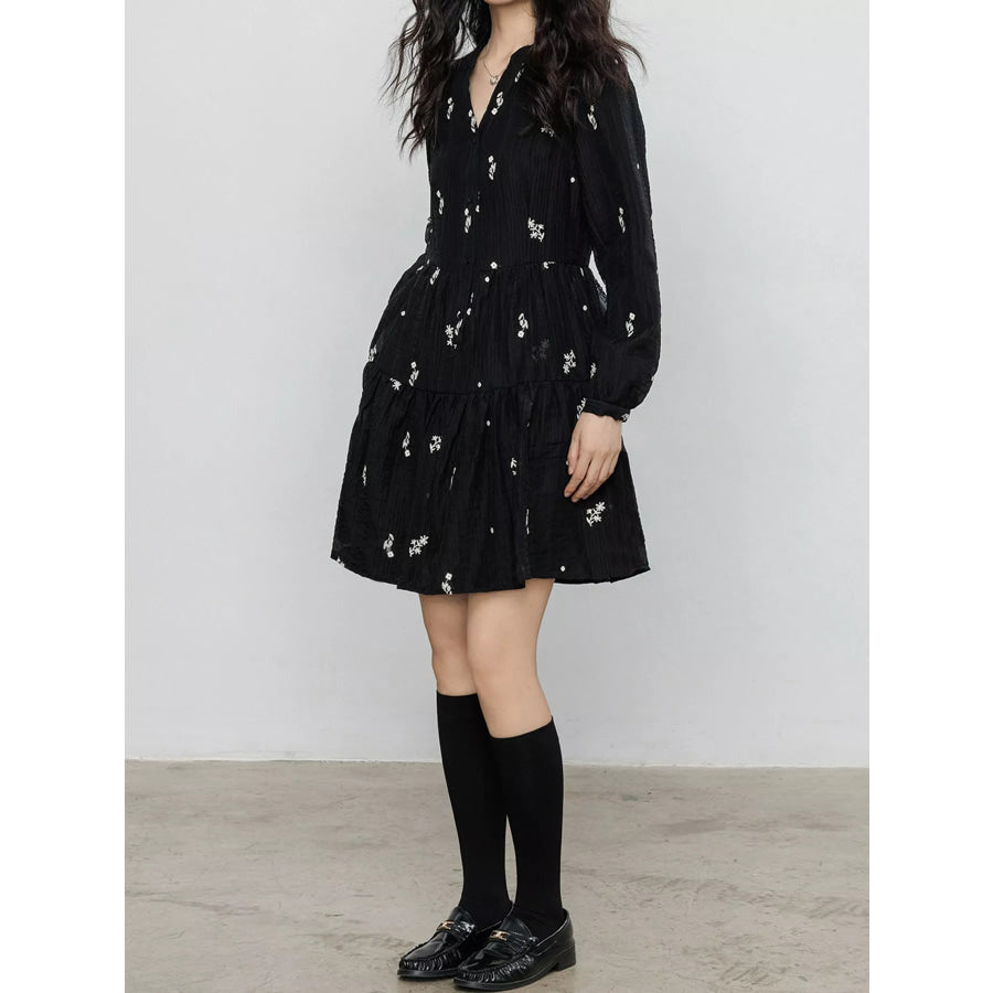 Floral Long Sleeve Mini Dress Apparel and Accessories