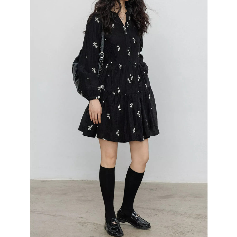 Floral Long Sleeve Mini Dress Apparel and Accessories
