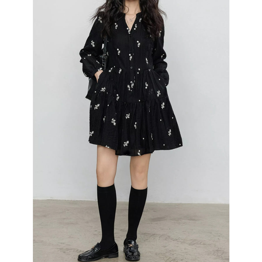 Floral Long Sleeve Mini Dress Apparel and Accessories