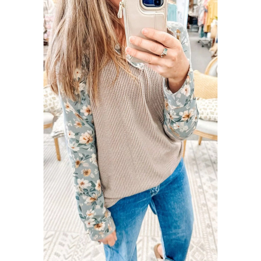 Floral Long Sleeve Round Neck Blouse Apparel and Accessories