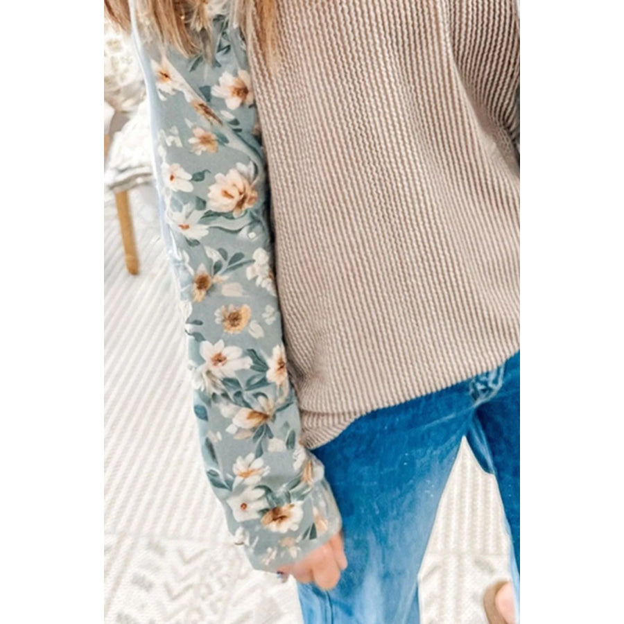 Floral Long Sleeve Round Neck Blouse Apparel and Accessories