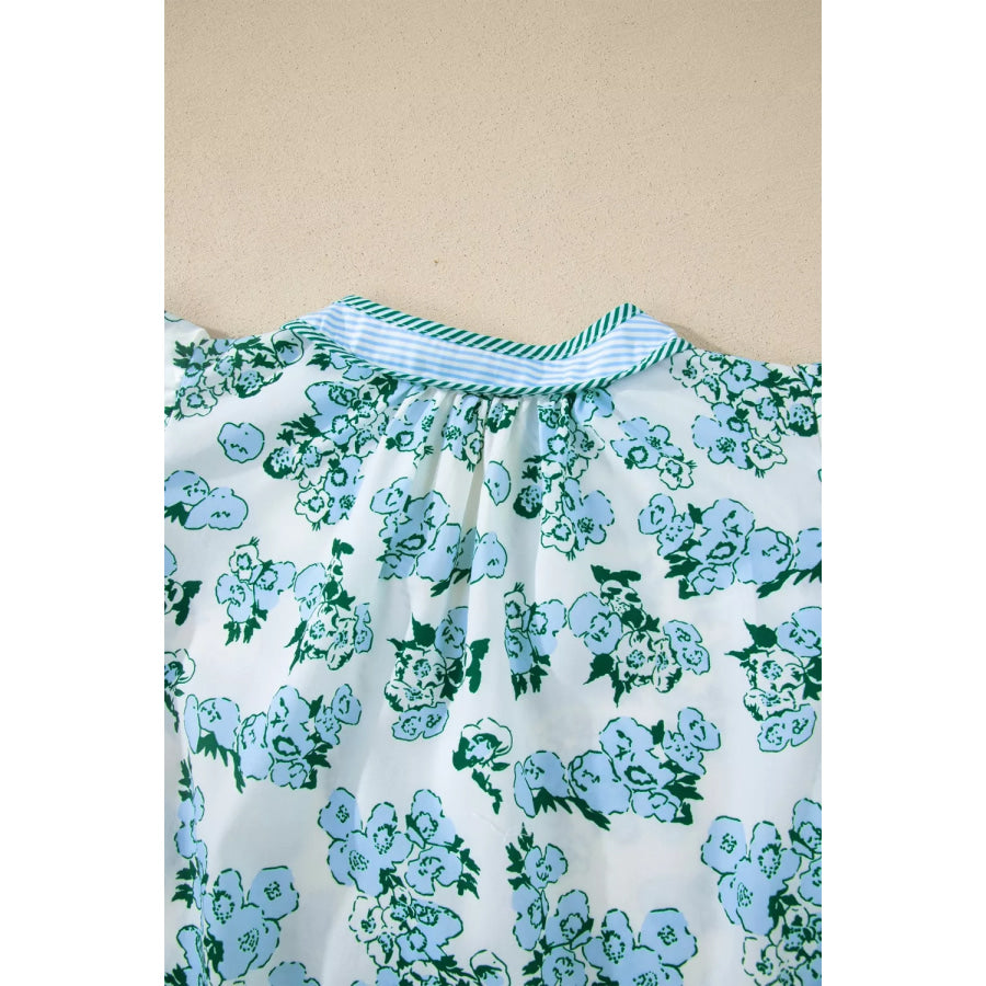 Floral Meets Stripes V Neck Flutter Sleeve Blouse Apparel and Accessories