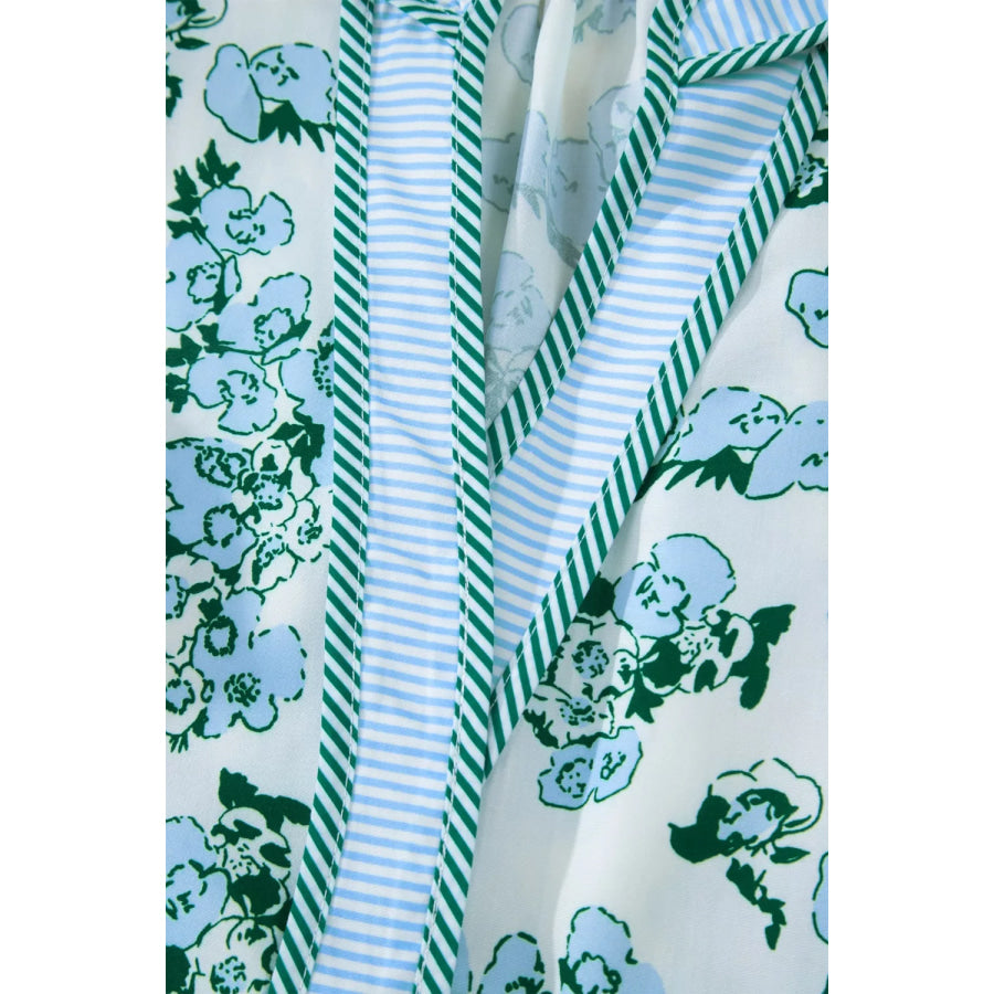 Floral Meets Stripes V Neck Flutter Sleeve Blouse Apparel and Accessories