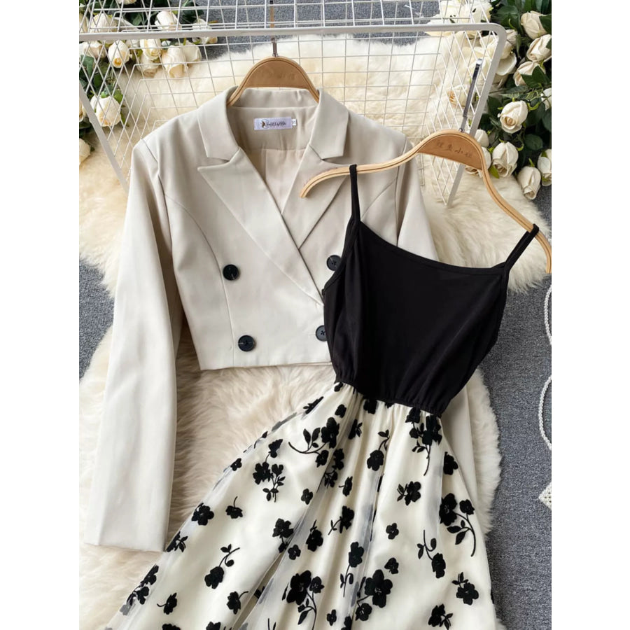 Floral Mesh Dress & Blazer Set Apparel and Accessories