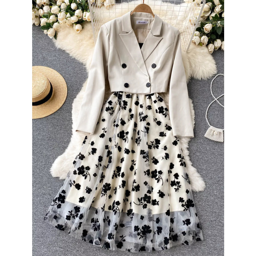 Floral Mesh Dress & Blazer Set Apparel and Accessories