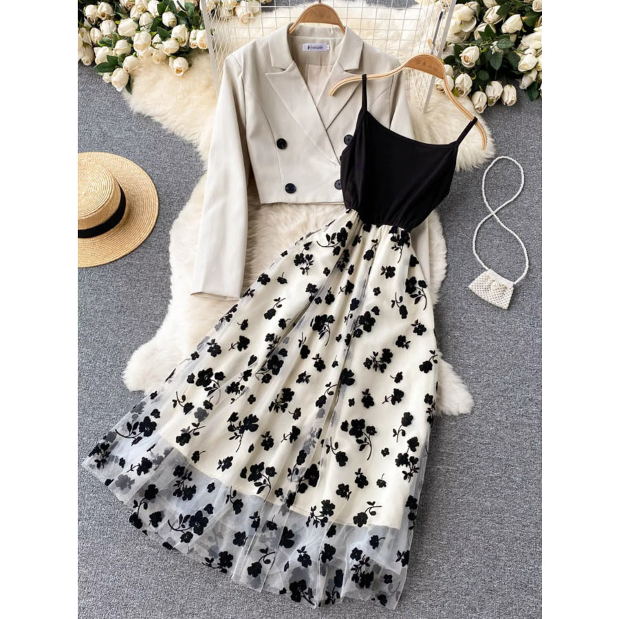 Floral Mesh Dress & Blazer Set Apparel and Accessories