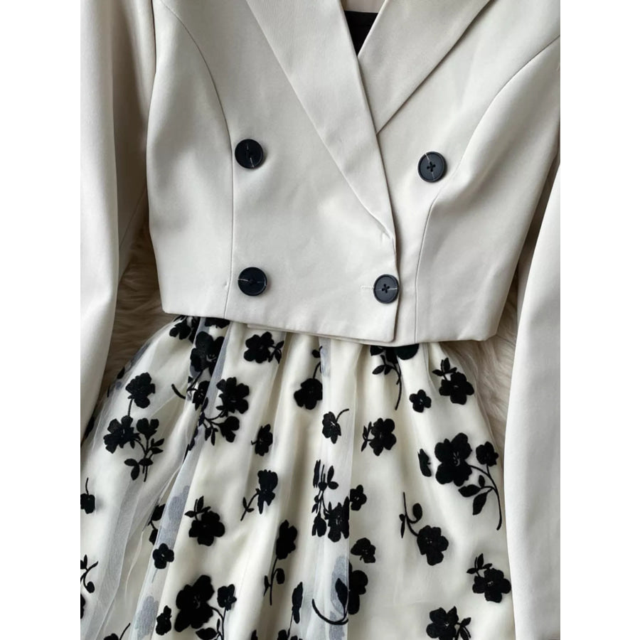 Floral Mesh Dress & Blazer Set Apparel and Accessories