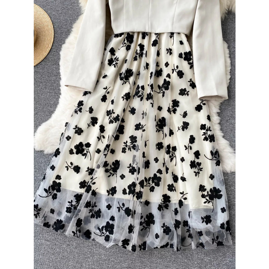 Floral Mesh Dress & Blazer Set Apparel and Accessories