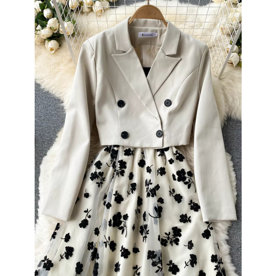 Floral Mesh Dress & Blazer Set Apparel and Accessories