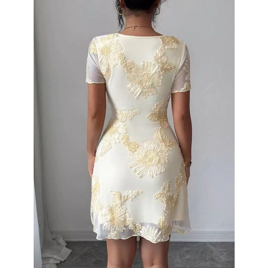 Floral Mesh Short Sleeve Mini Dress Apparel and Accessories