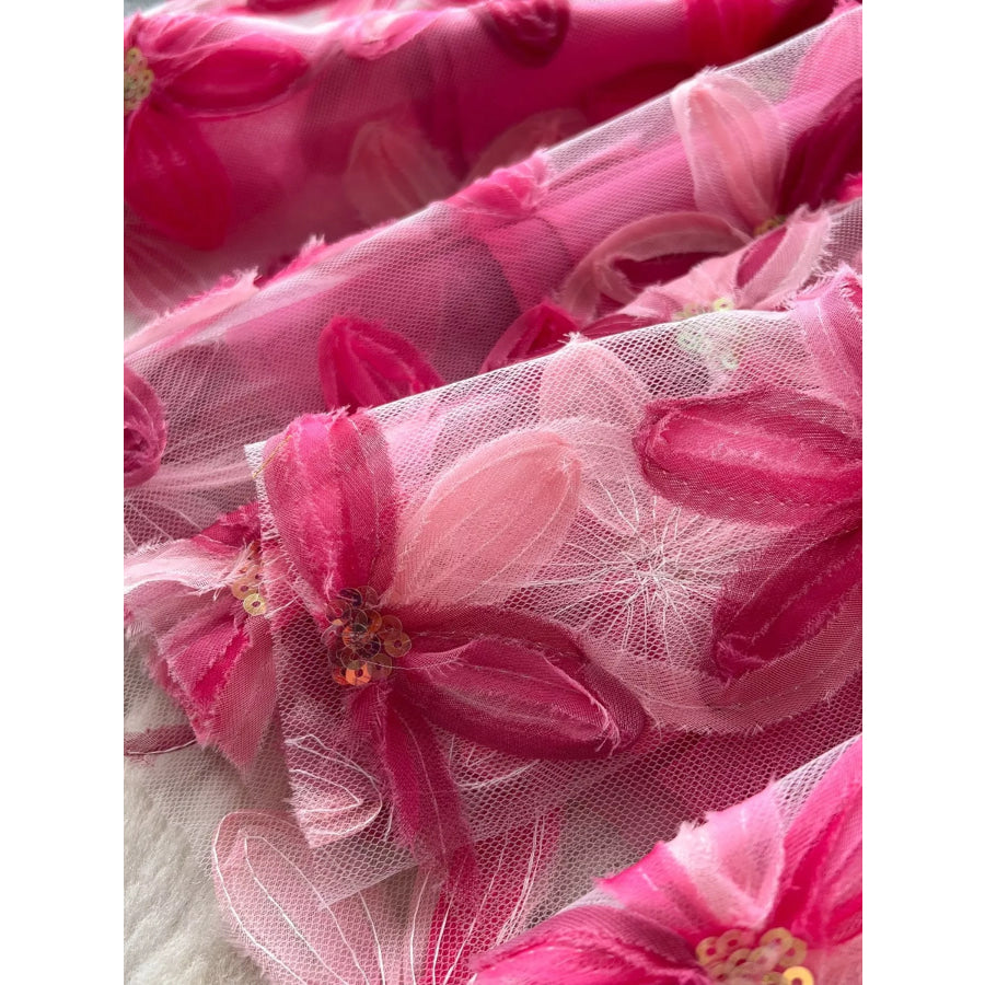 Floral Mesh Skirt Rose Red / One Size Apparel and Accessories