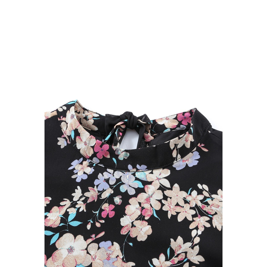 Floral Mock Neck Lace Short Sleeve Top