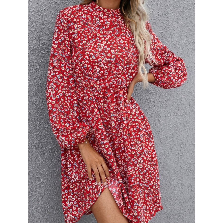 Floral Mock Neck Long Sleeve Dress