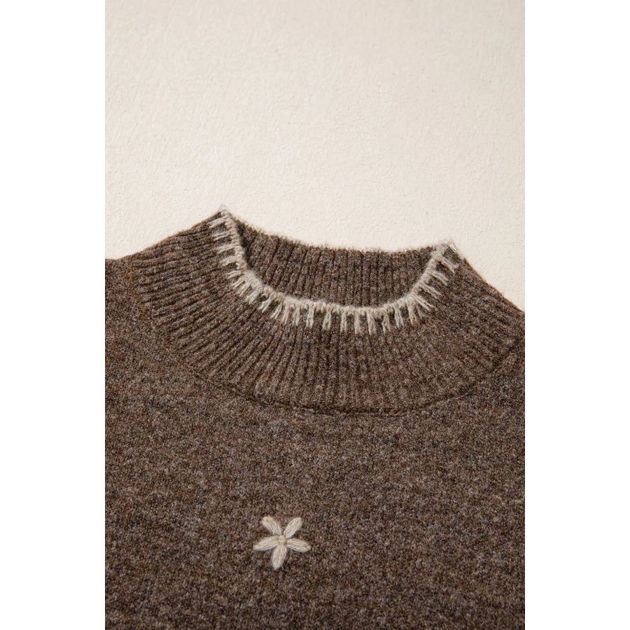 Floral Mock Neck Long Sleeve Sweater Apparel and Accessories