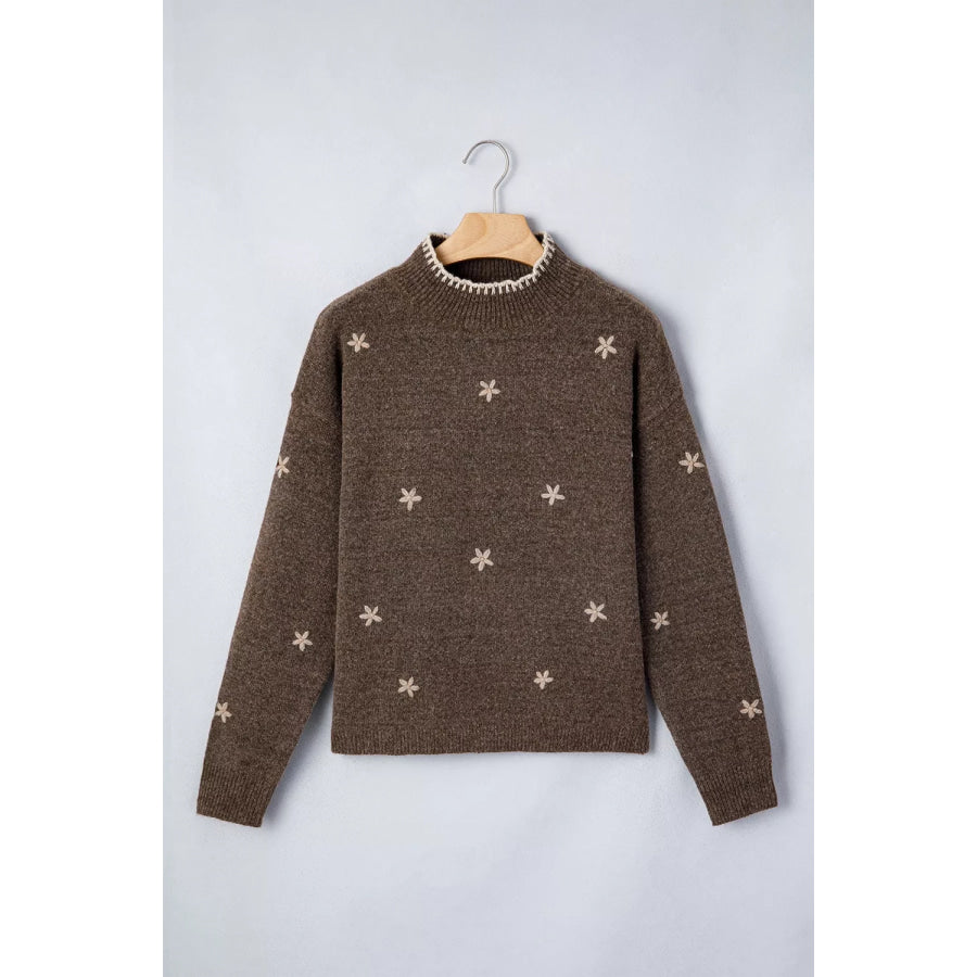 Floral Mock Neck Long Sleeve Sweater Apparel and Accessories