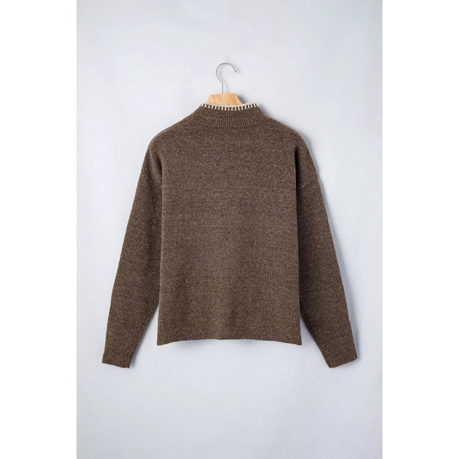 Floral Mock Neck Long Sleeve Sweater Apparel and Accessories