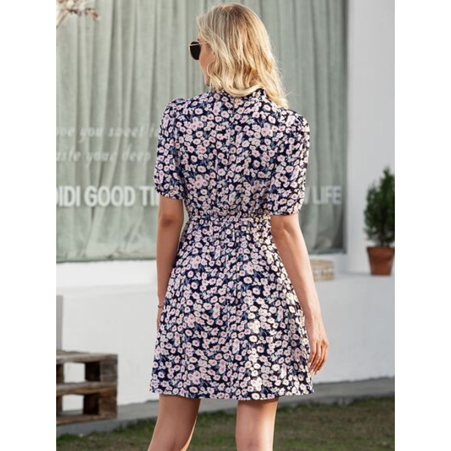 Floral Mock Neck Mini Dress Apparel and Accessories