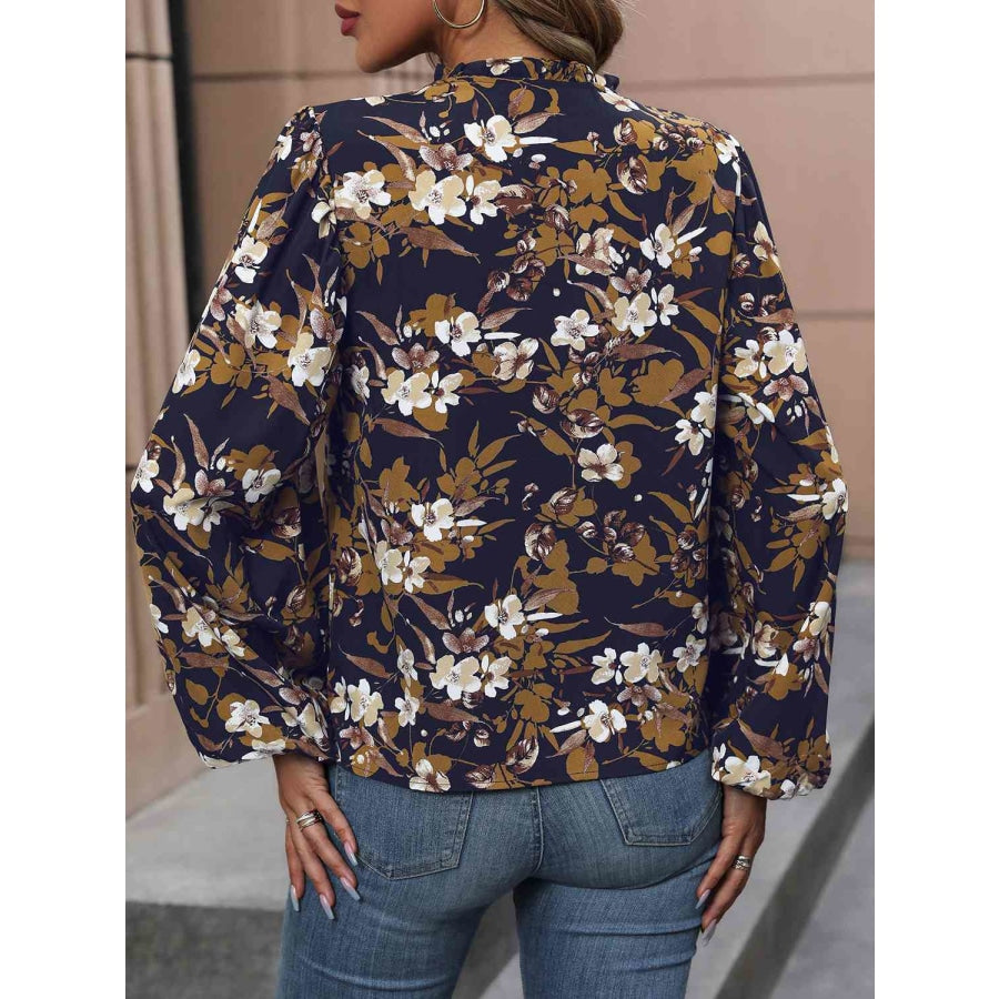 Floral Notched Balloon Sleeve Blouse