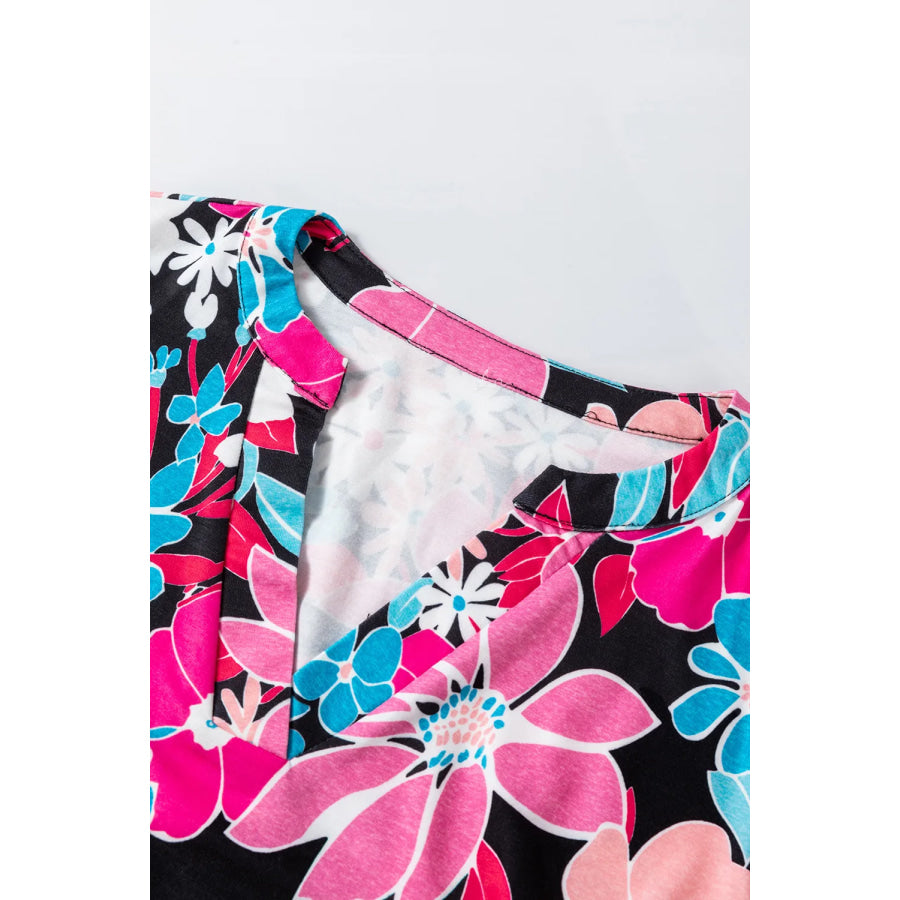 Floral Notched Long Sleeve Blouse Apparel and Accessories