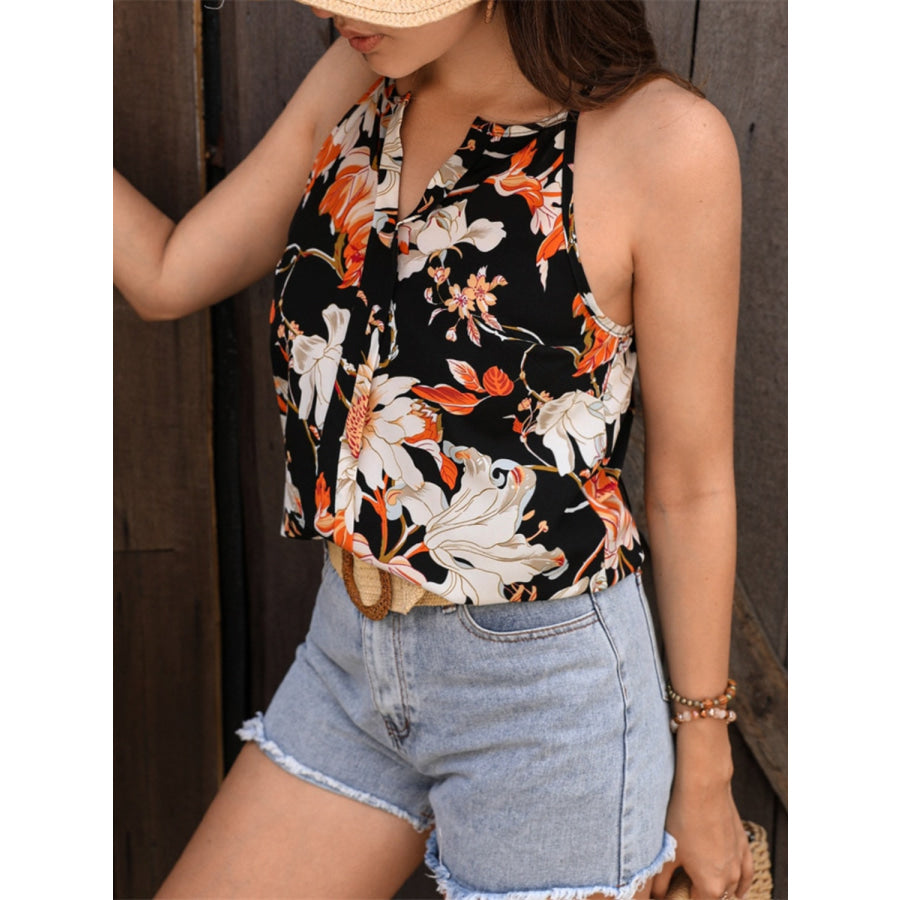 Floral Notched Spaghetti Strap Tank Apparel and Accessories