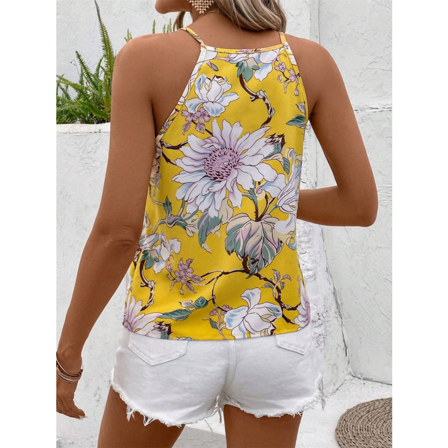 Floral Notched Spaghetti Strap Tank Apparel and Accessories