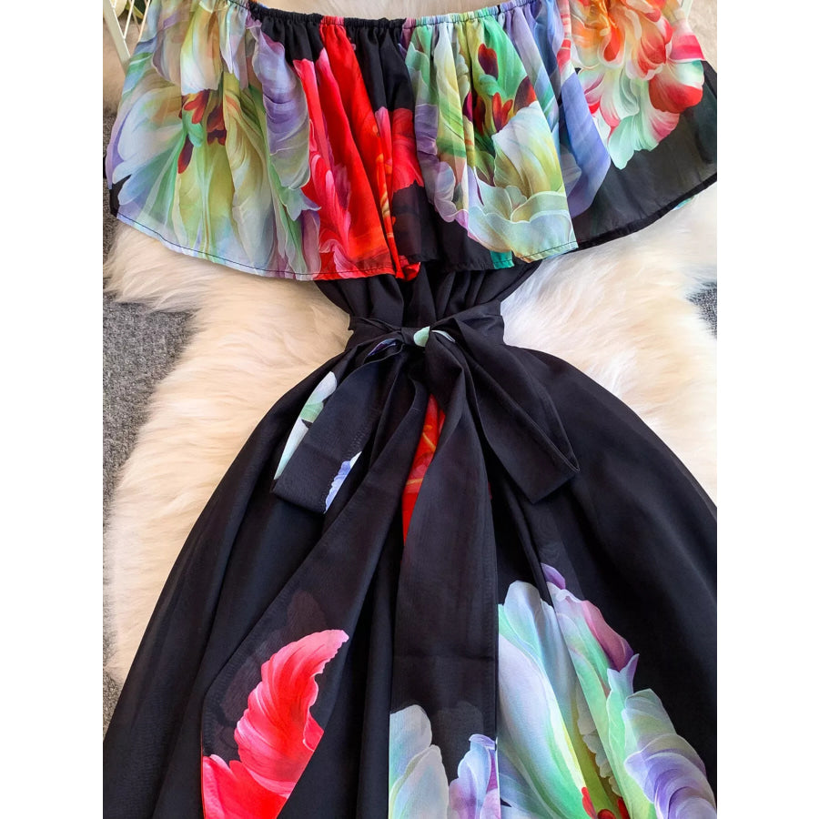 Floral Off-Shoulder A-Line Dress Apparel and Accessories