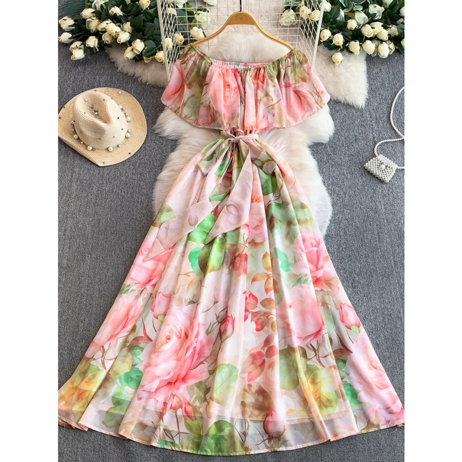 Floral Off-Shoulder A-Line Dress Light Pink / S Apparel and Accessories