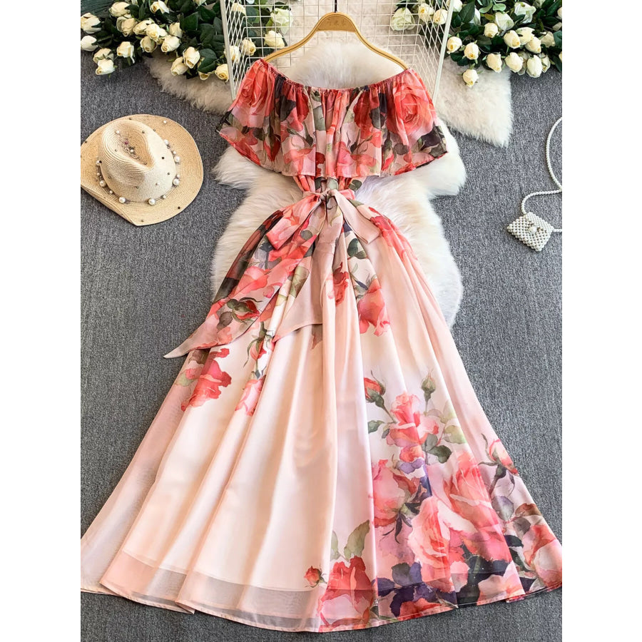 Floral Off-Shoulder A-Line Dress Pink / S Apparel and Accessories