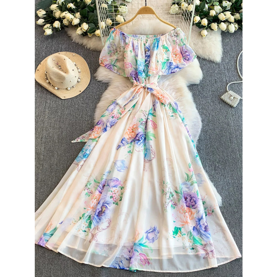 Floral Off-Shoulder A-Line Dress Purple / S Apparel and Accessories