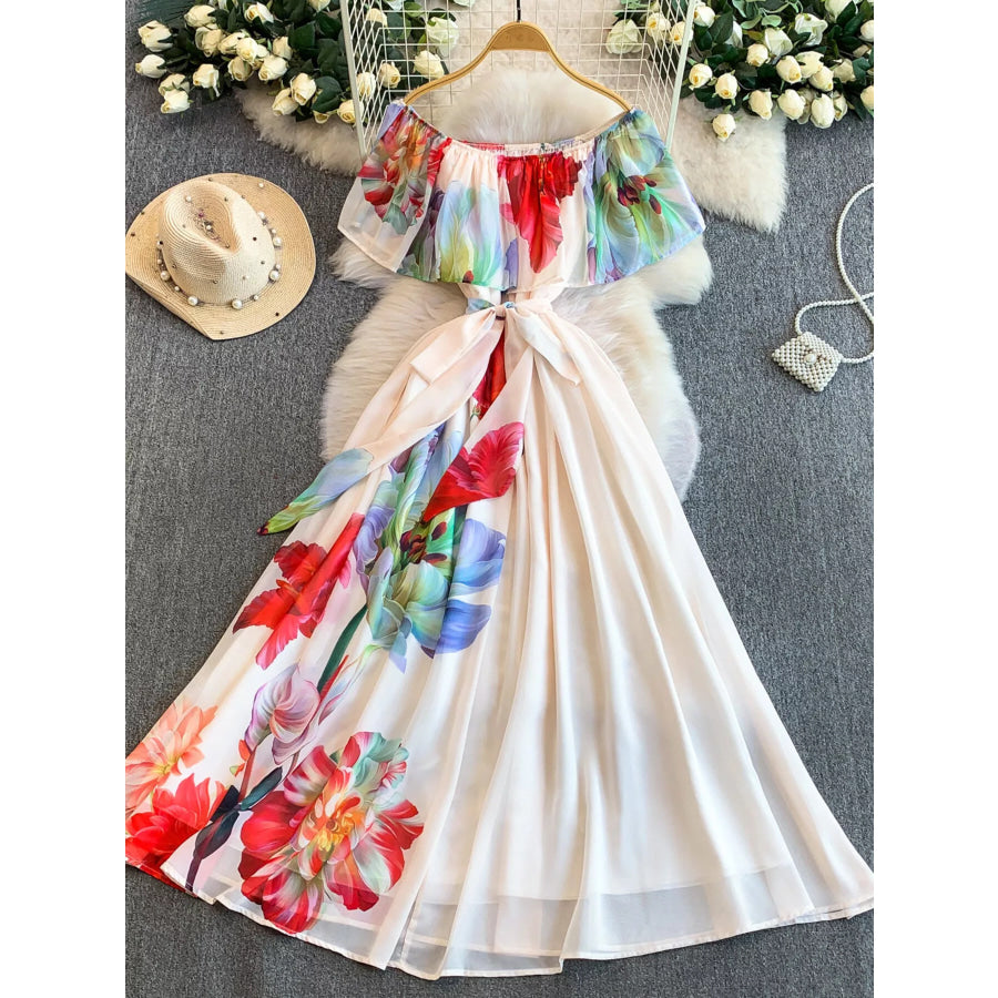 Floral Off-Shoulder A-Line Dress White / S Apparel and Accessories