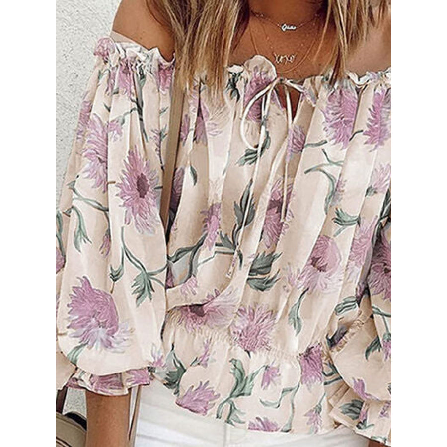 Floral Off - Shoulder Flounce Sleeve Blouse Apparel and Accessories